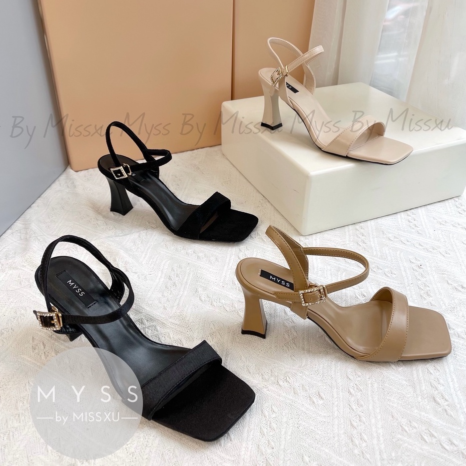 Giày sandal nữ quai ngang xéo phối khóa đá nhập 7cm cao cấp thời trang MYSS - SD138