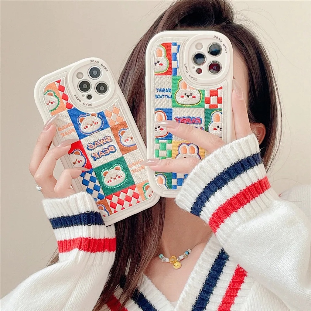 Ốp Điện Thoại Mềm Thêu Hình Chú Thỏ Dễ Thương Cho iPhone 12 13 11 Pro Max X Xs Max Xr 7 8 Plus daw7