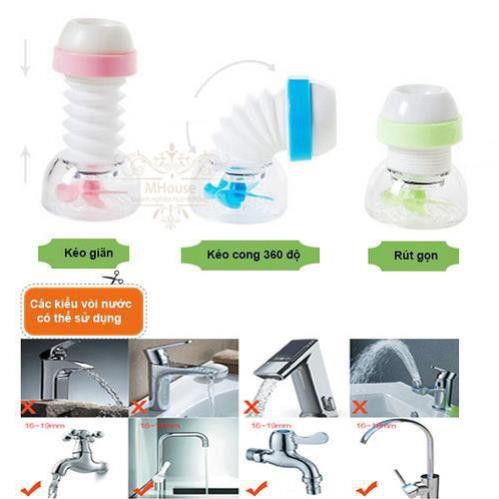 [LN124] [Hàng Loại 1] Đầu vòi nước xoay 360 độ tiện ích, nhựa PVC cao cấp, co giãn vừa tất cả loại vòi, có thể thu gọn .