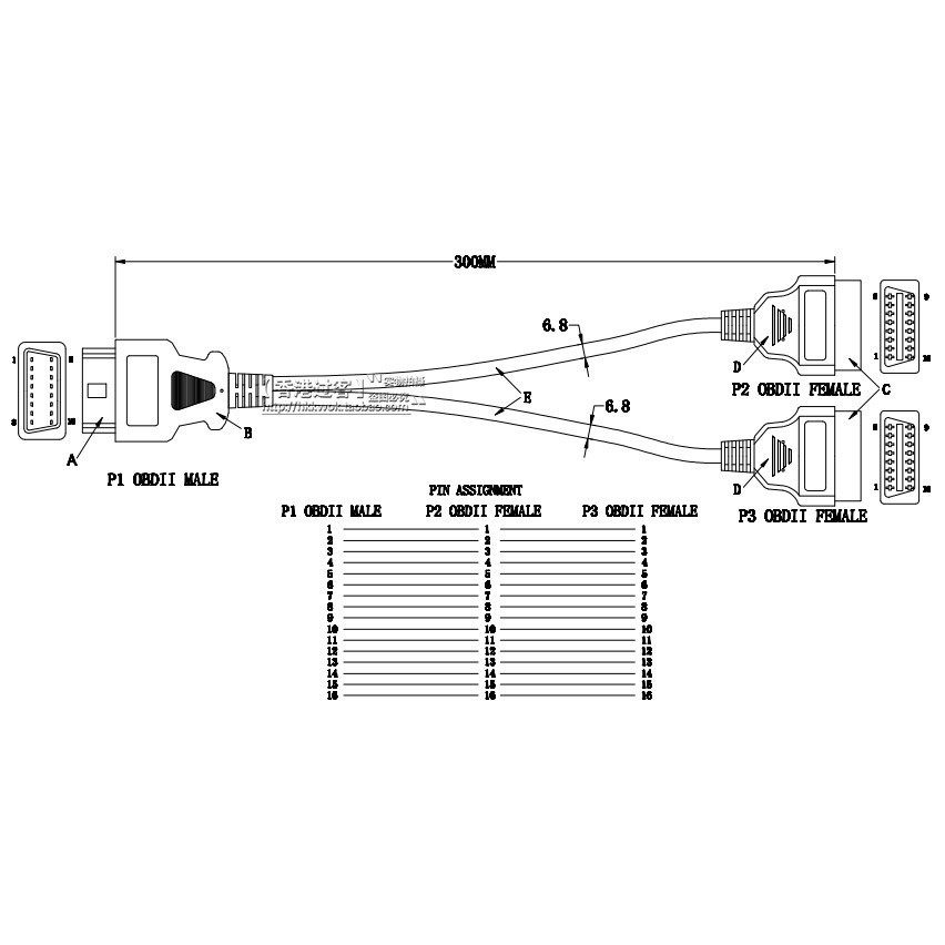 Dây cáp chia hình chữ Y BD2 OBD II 16 Pin