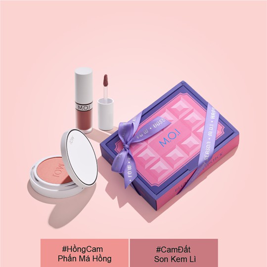 COMBO PHẤN MÁ HỒNG + SON KEM LÌ (TÔNG CAM ĐẤT) HỒ NGỌC HÀ CHÍNH HÃNG