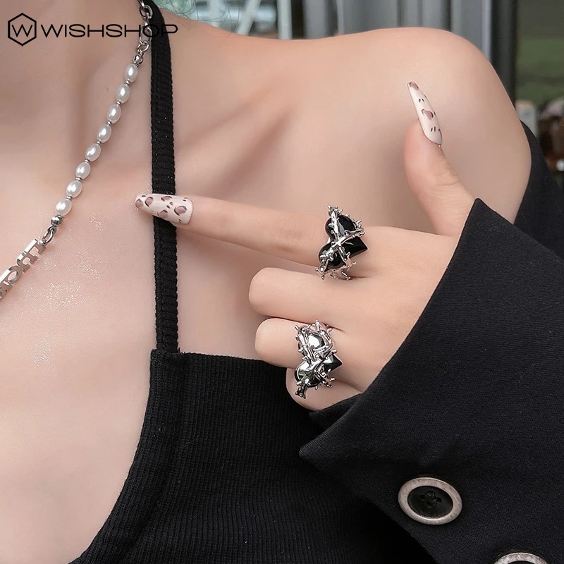 [Fashion Creative Simple Retro Thorns Love Heart Open Rings For Women ] [ Elegant Ladies Smooth Fine Thin Finger Ring] [Lovely Jewelry Gifts For Girl Friends]