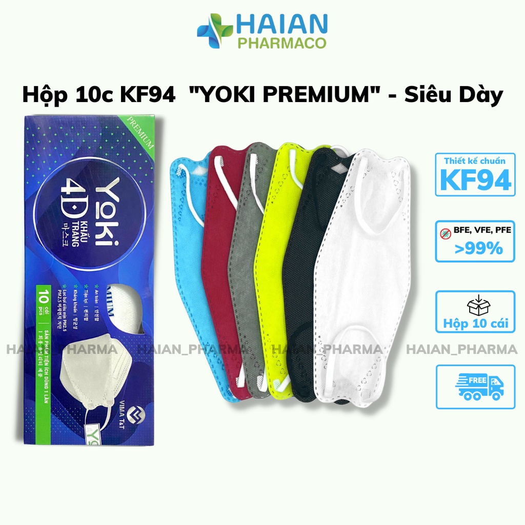 Khẩu trang 4D Yoki Premium Hộp 10 cái 4 Lớp Hàng Công Ty