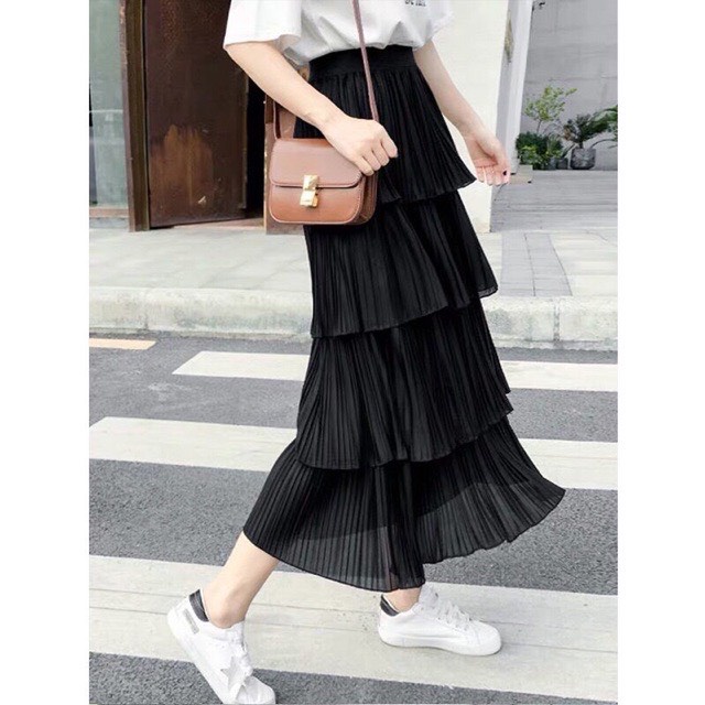 Chân váy dài nữ NHẬT LINH chân váy 4 tầng nhún dáng xòe cạp chun nhiều màu - CV247