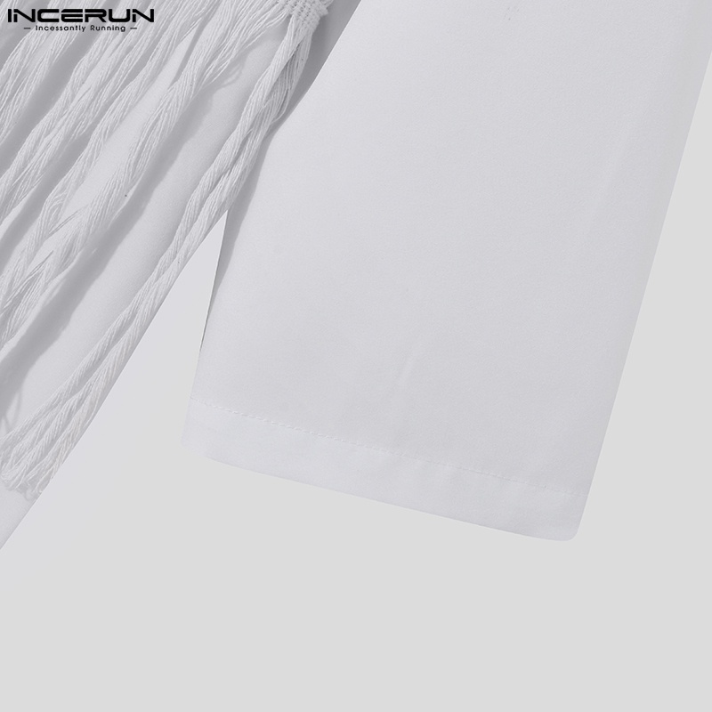 Áo sơ mi INCERUN tay lỡ dáng rộng phối nút gài thời trang cho nam