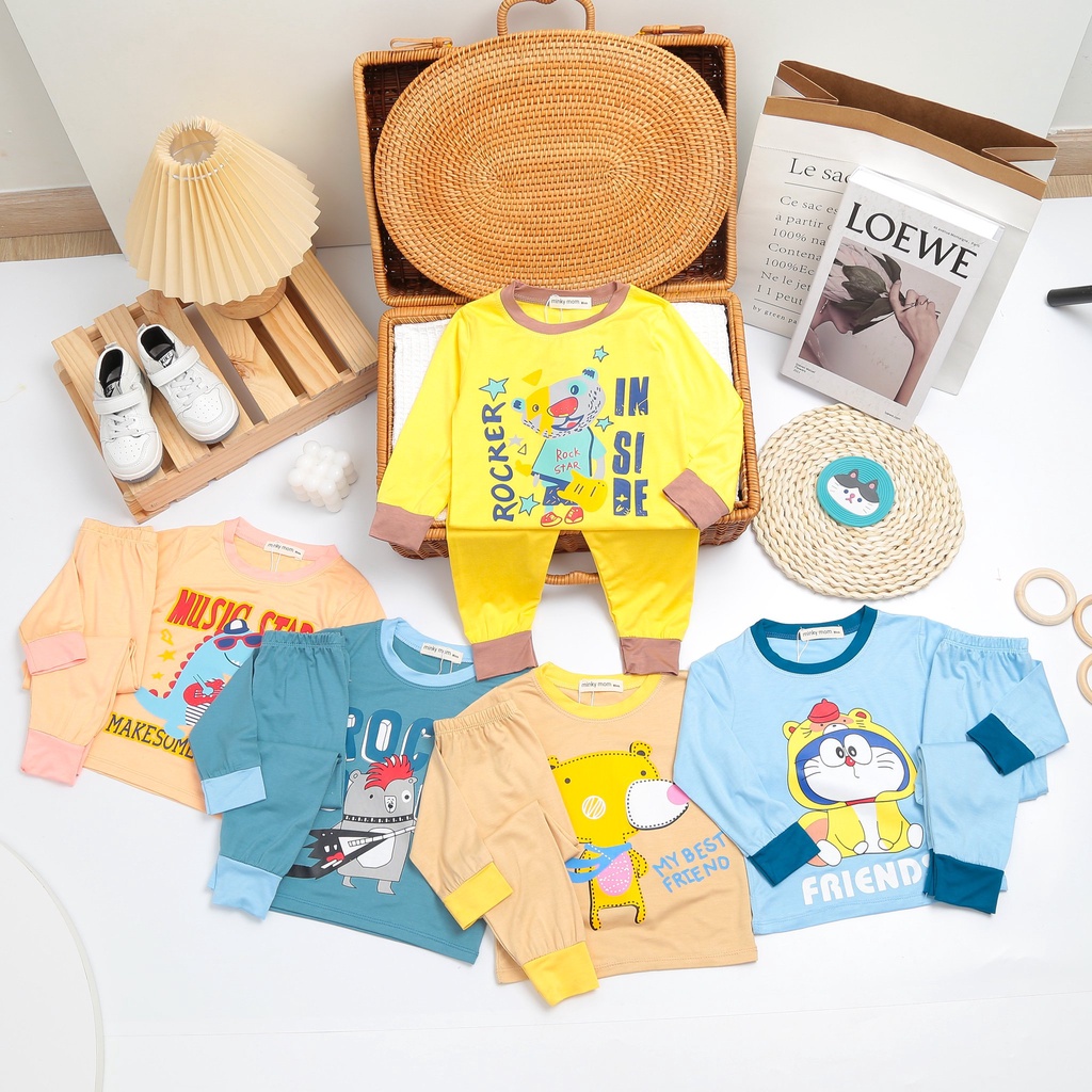 Bộ Dài Tay Cho Bé Trai Bé Gái Minky Mom Chất Thun Lạnh In Hình Đáng Yêu, Phối Viền Lạ Mắt, Bộ Thu Đông Cho Bé - TD5