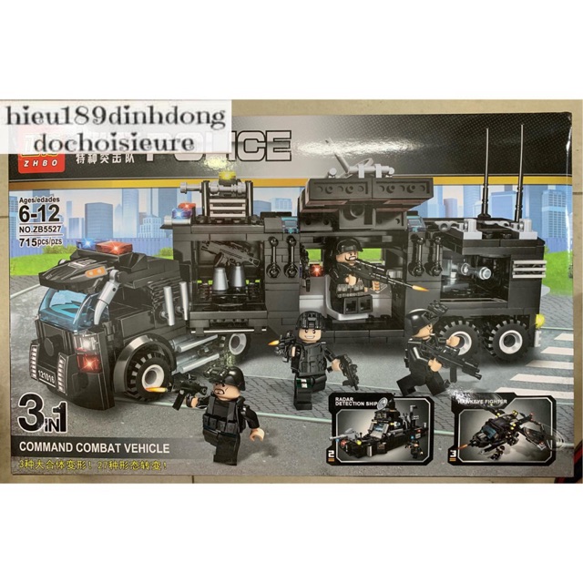 Lăp ráp xếp hình Lego city ZB5527 : Xe tải đặc nhiệm cảnh sát swat 715 mảnh (3in1).