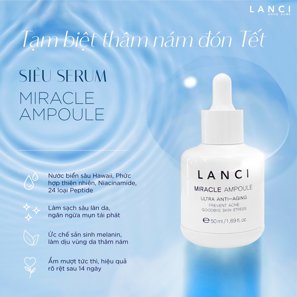 Serum Lanci 50ml Miracle Ampoule Ultra Clarifying 50ml Hàn Quốc Zuka Beauty dưỡng ẩm trắng da se khít chân lỗ chân lông