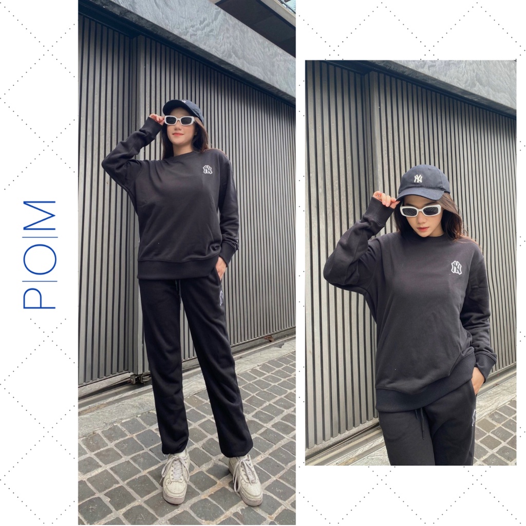 Set quần áo nỉ nam nữ, Set Sweater M.L.B, Bộ quần áo thu đông nữ NY Monogram SW07 - Pom Store