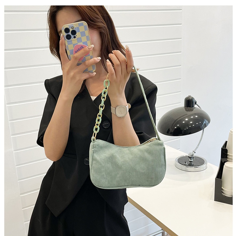 Yoioi Túi Xách Đeo Dưới Cánh Tay Bằng Vải Nhung Kẻ Sọc Cổ Điển Cho Công Sở