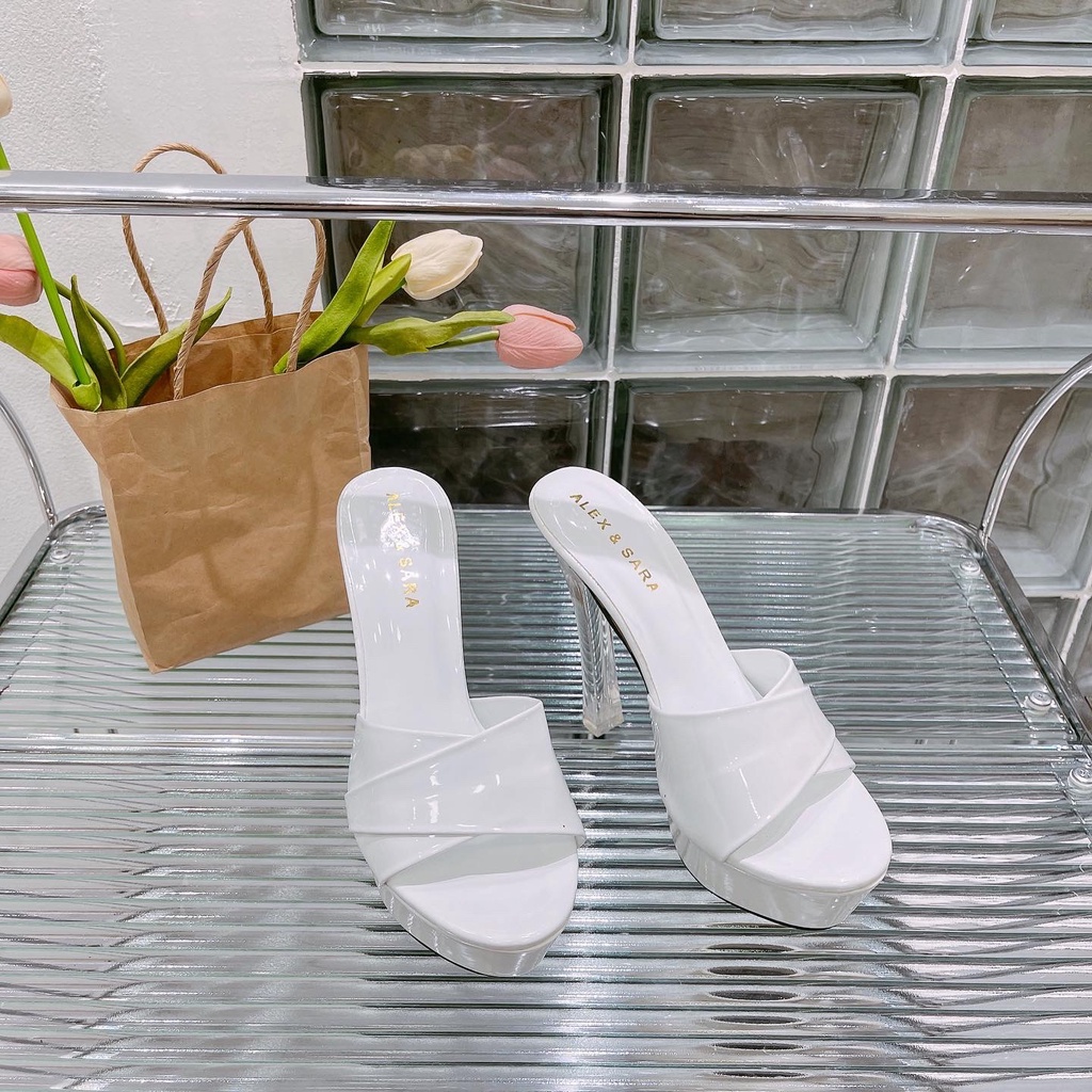 Dép/giày cao gót nữ bảng ngang siêu sang gót đúc vuông pha lê