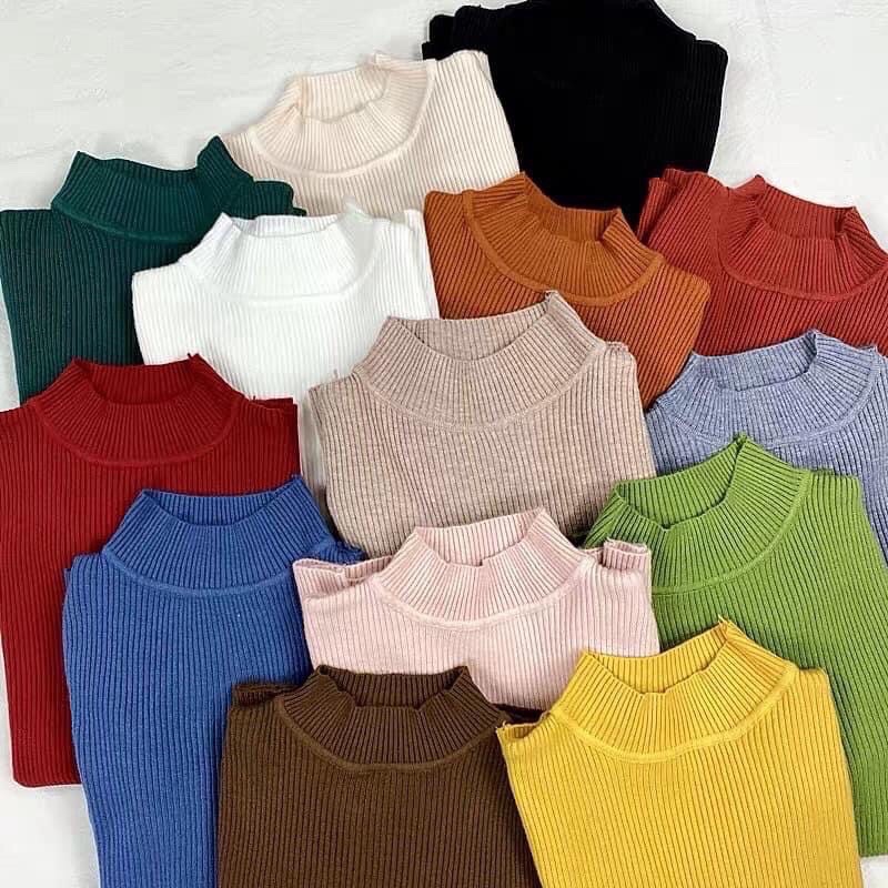 Áo len cổ 3 phân tay dài nữ💋Áo len mút trơn cổ cao 3 phân dáng ôm hàng quảng châu💋freeship | BigBuy360 - bigbuy360.vn