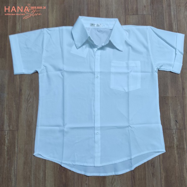 Áo sơ mi nữ tay ngắn lỡ form rộng vải lanh trơn kiểu áo sơ mi trắng có túi cổ bẻ cộc tay mặc đi học công sở thanh lịch