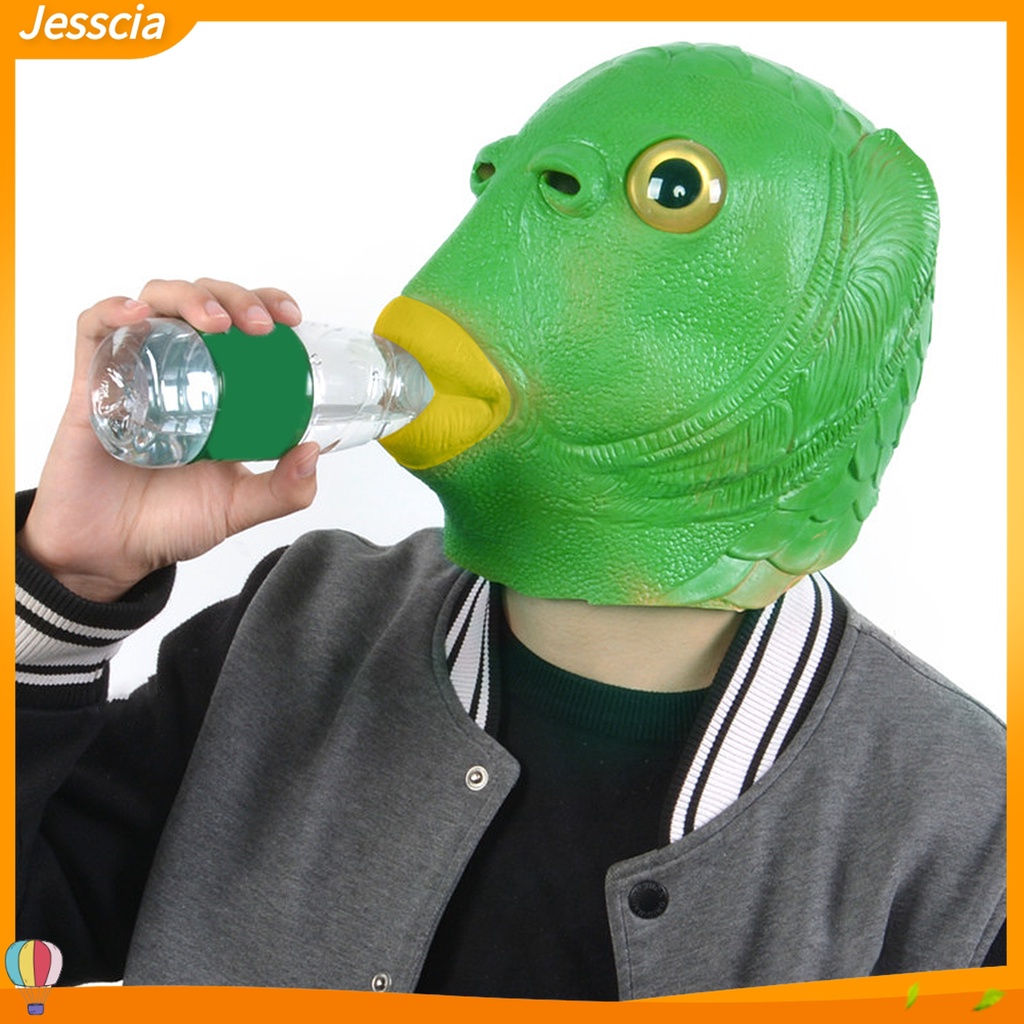 Jessica| Mũ Trùm Đầu Hóa Trang Hình Cá Bằng Silicone Màu Xanh Lá Dành Cho Người Lớn