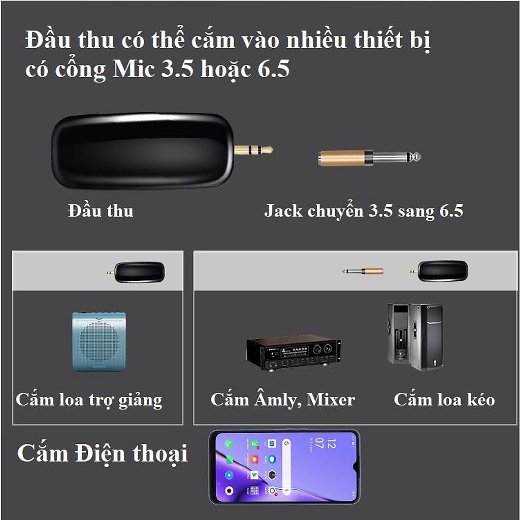 MICRO THU ÂM cài áo không dây Livestream,Thu âm, quay video từ xa tương thích điện thoại, PC, Laptop Cắm jack 3,5mm