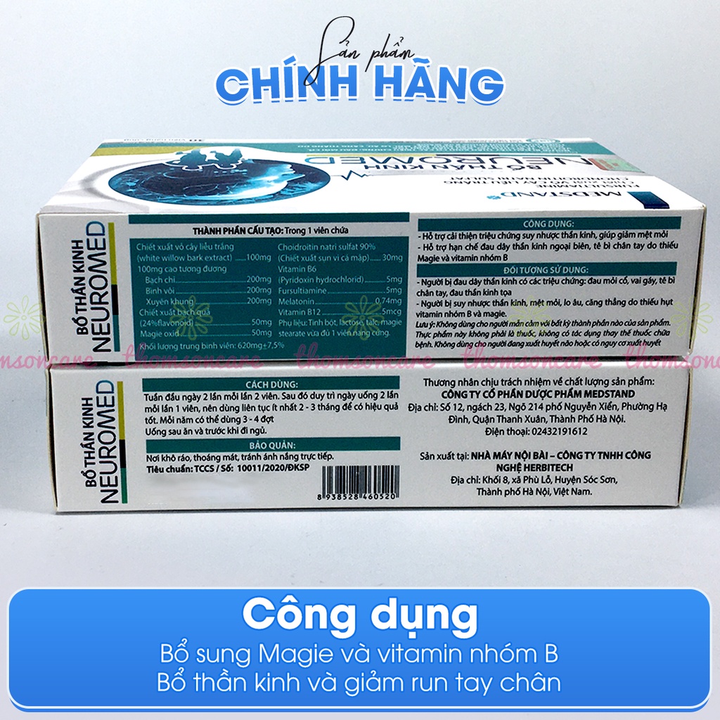 Giảm tê bì run tay chân Neuromed bổ thần kinh từ thảo dược và vitamin nhóm B Magie Hộp 30 viên