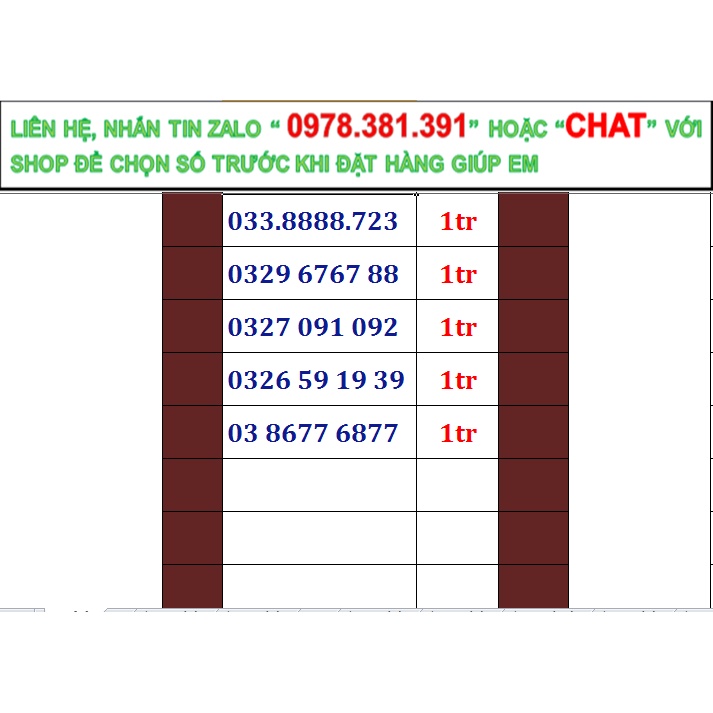 Sim số đẹp viettel đầu 09, 08, 03 đồng giá 1000k