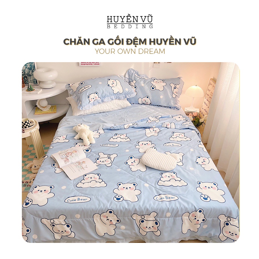 Chăn ga gối đũi bèo siêu xinh, bộ 4 món chăn ga gối đũi bèo nhập khẩu HUYỀN VŨ BEDDING - chăn ga gối đệm Huyền Vũ