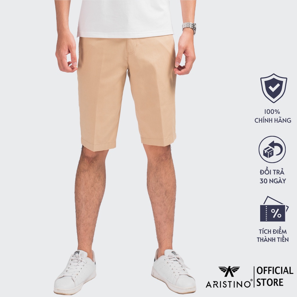 Quần short nam ARISTINO chất kaki đứng dáng lịch lãm, 100% cotton cao cấp thoáng mát - ASO016S8