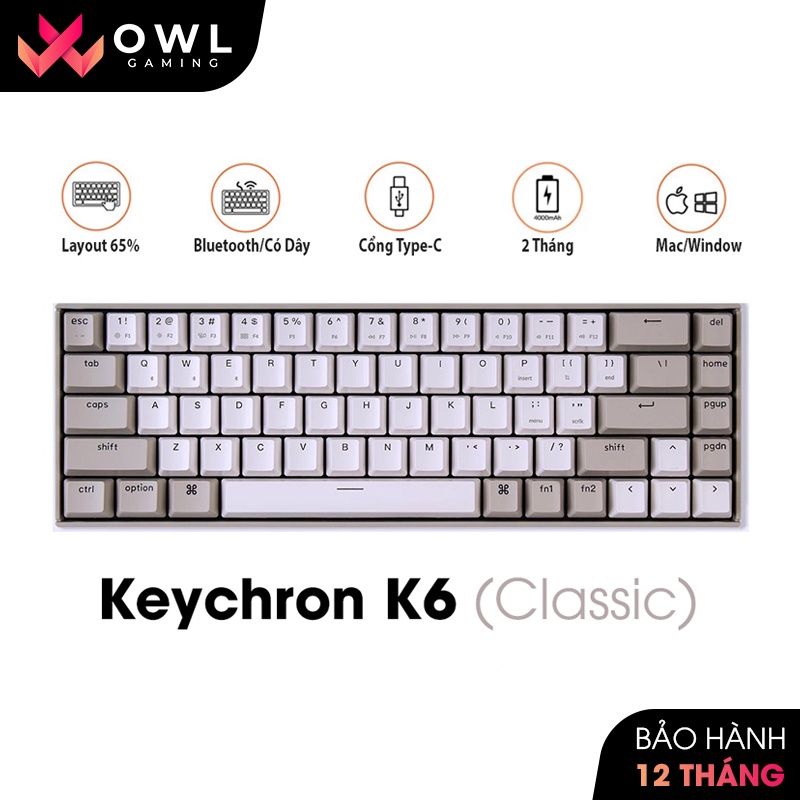 Bàn phím cơ Keychron K6 (Retro) (Hàng chính hãng)