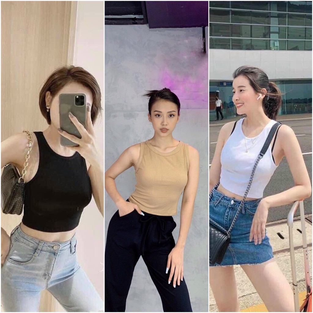 Áo thun ba lỗ nữ chất tăm 3 màu, Áo croptop body kiểu ôm co giãn