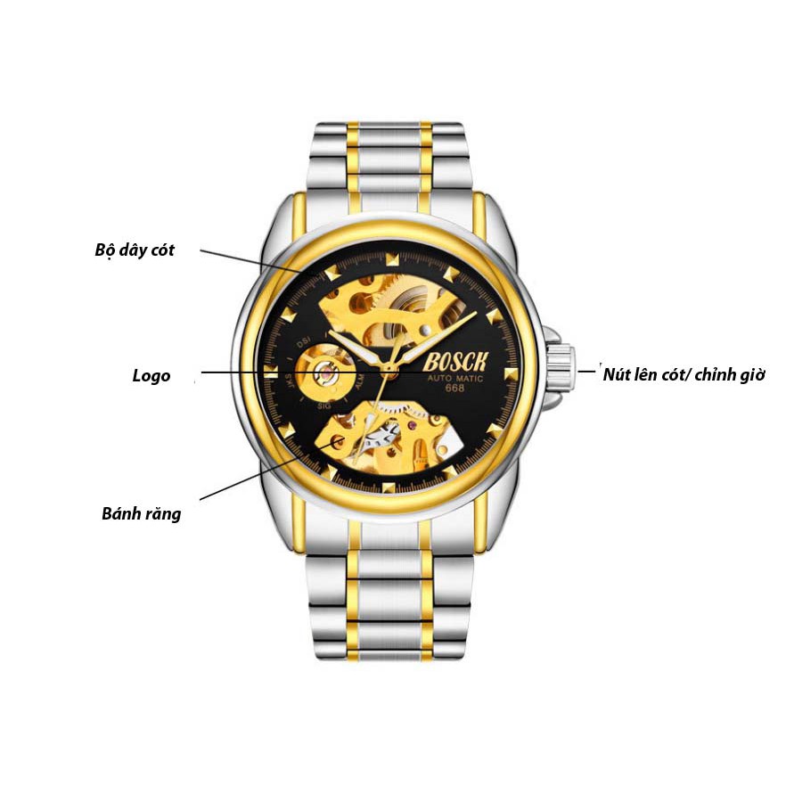 Đồng hồ nam máy cơ Bosck Automatic dây kim loại - Nhiều màu