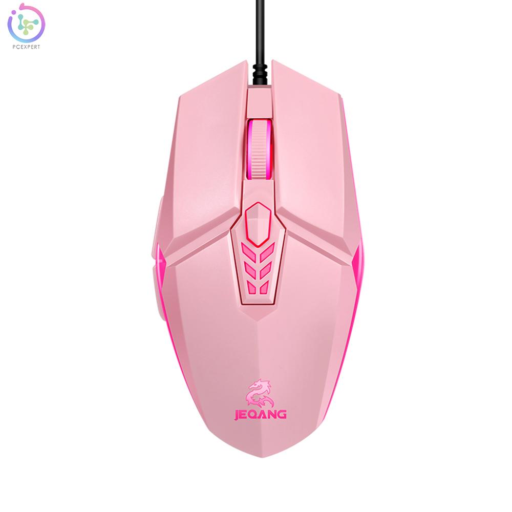 JM-518 6D Wired Gaming Mouse E-sports Gaming Mouse Ergonomic Mice with 4 Adjustable DPI 4-color Breathing Light Plug&Play Pink