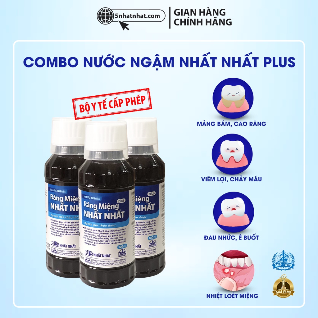 Nước Ngậm Răng Miệng Nhất Nhất Plus - Giúp Sát Khuẩn, Ngăn Ngừa Tụt Lợi, Nhiệt Miệng, Sâu Răng - Chai 120 ml