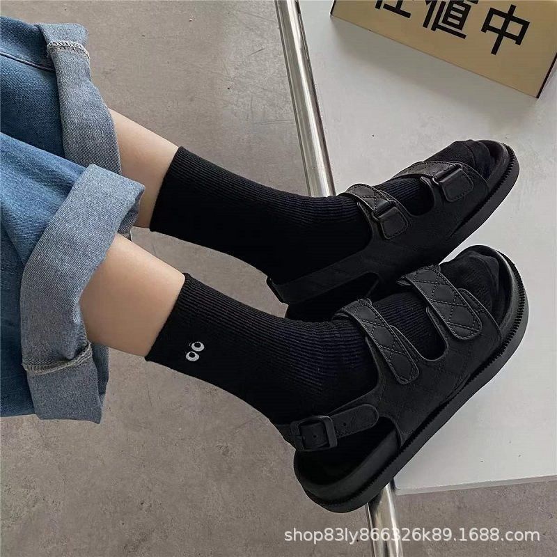 Vớ Cotton Màu Trơn Thêu Họa Tiết Đôi Mắt Nhỏ Dễ Thương Vui Nhộn Thời Trang Xuân Hè Cho Nữ