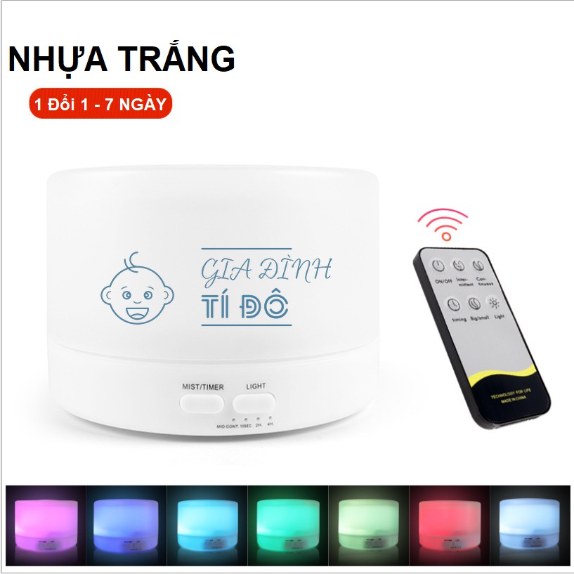 Máy xông tinh dầu, Phun Sương Bủ Ẩm Dùng Sóng Nano Vân Gỗ 500ml Đèn Led 7 Màu Có Remote Điều Khiển Từ Xa