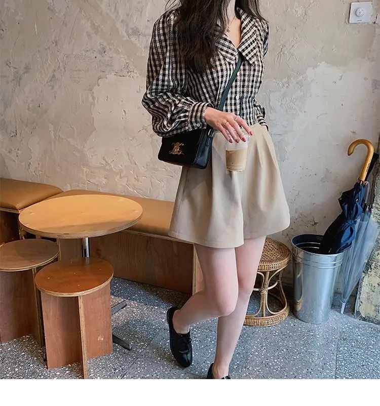 Áo sơ mi BH họa tiết caro tay dài phong cách cổ điển Hàn Quốc xinh xắn cho nữ