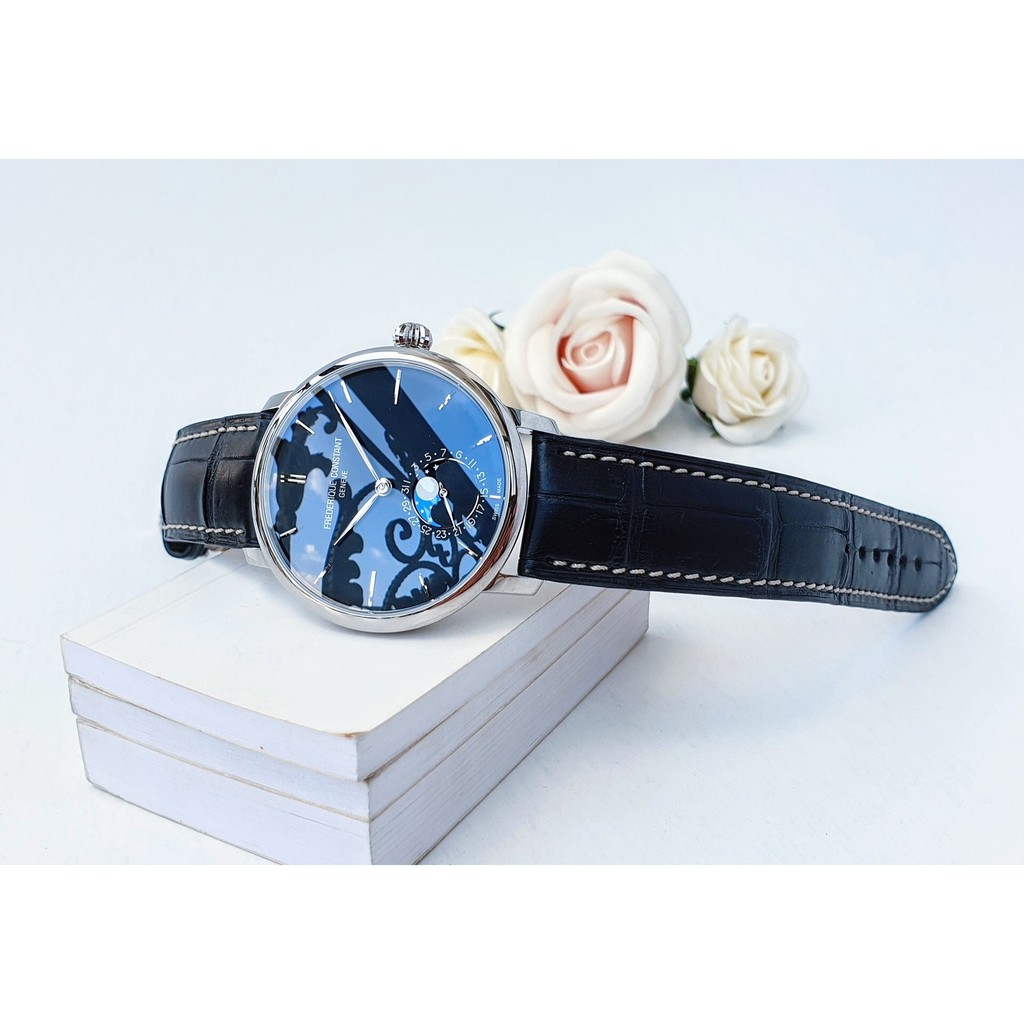 Đồng hồ nam chính hãng Frederique Constant Slimline Automatic Moonphase Blue - Máy cơ tự động - Kính Sapphire