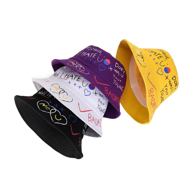 Mũ Bucket Chất Liệu Cotton In Chữ Graffiti Phong Cách Harajuku Thời Trang Mùa Hè Cho Nam Và Nữ