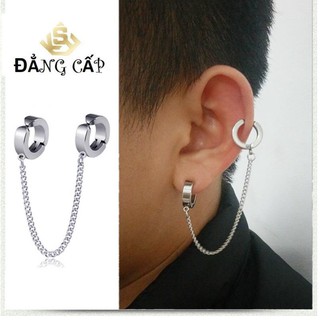 Khuyên Tai  Nam Titan Khóa Còng Xích Đôi Đối Xứng  Phong Cách Hàn ( Kiểu Kẹp  Không Cần Xỏ Lỗ) KTCONGXICHDOI01