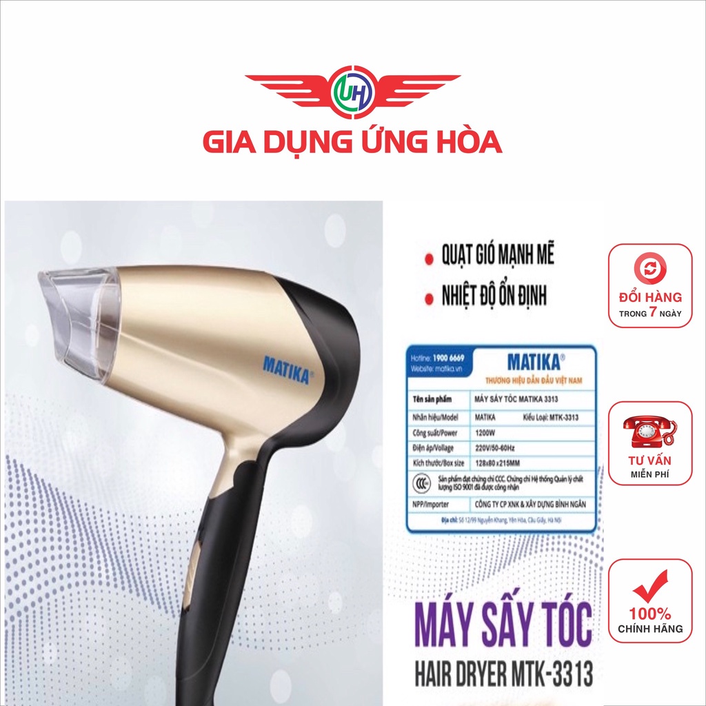 Máy Sấy Tóc gấp gọn MATIKA MTK-3313 công suất 1200W- gia dụng