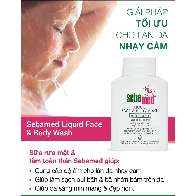 Sữa tắm và rửa mặt giảm ngứa Sebamed Liquid Face Body Wash pH5.5