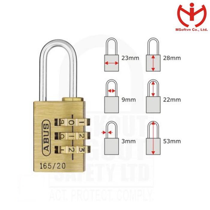 [Hỏa tốc HCM] Ổ khóa số vali ABUS 165/20 thân đồng 20mm - MSOFT