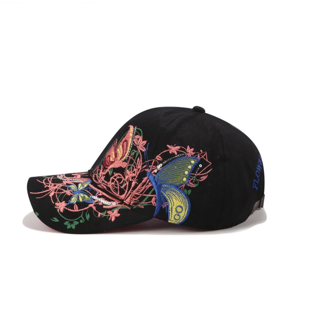 Mũ Lưỡi Trai Thêu Hình Bướm Thời Trang Thoáng Khí Có Thể Điều Chỉnh Kích Cỡ