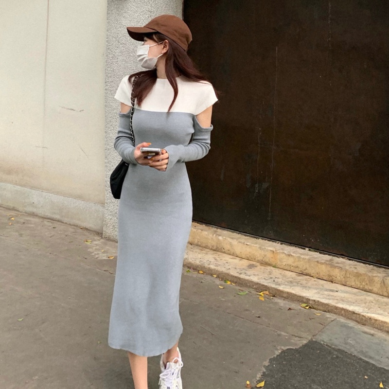 Đầm len dáng dài hai lớp thời trang Pháp cho nữ