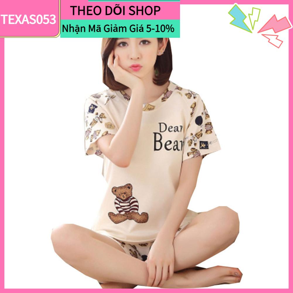 Texas053 Bộ đồ ngủ nữ ngắn tay dễ thương mặc nhà đơn giản thoải mái cho mùa hè