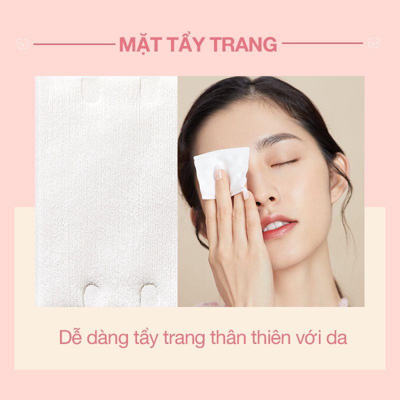 Bộ 300 Bông Tẩy Trang Pink Bear Mềm Mịn Có thể Sử Dụng Khô Và Ướt