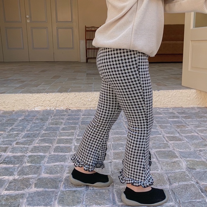 QG275 - Quần caro loe gấu bèo sz 90-130, quần co dãn thoải mái, thời trang thu đông cho bé 2022