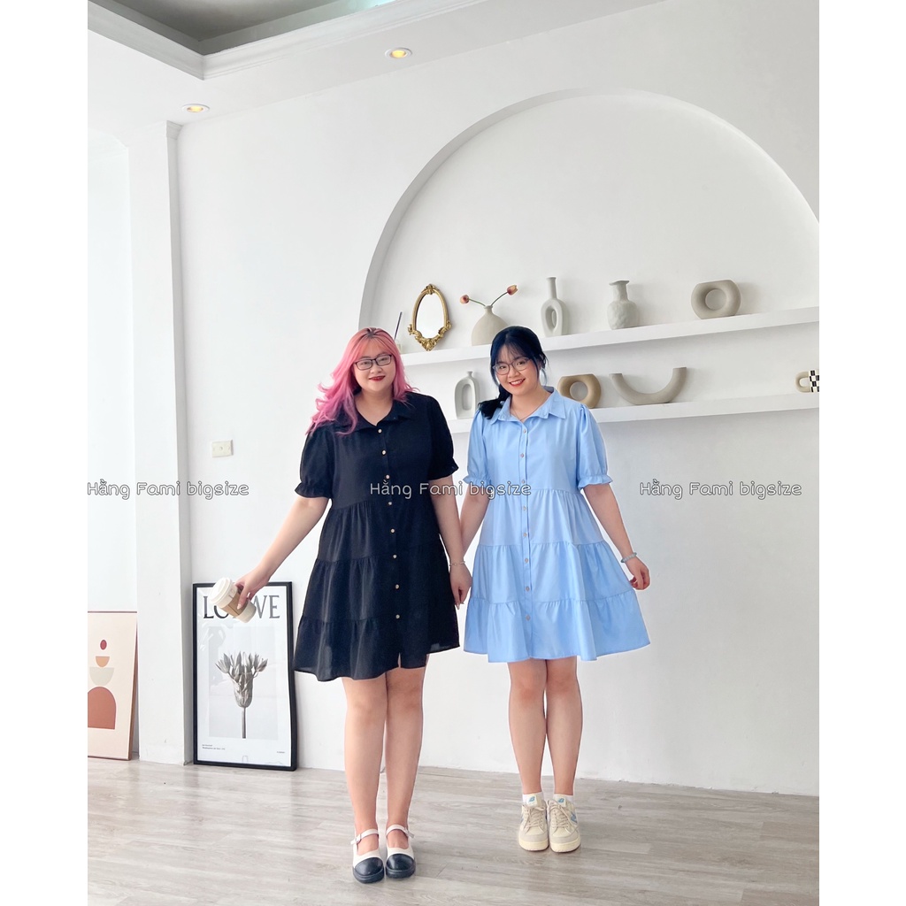 Váy sơ mi babydoll tầng dáng rộng bigsize (V141) (size 65kg - 98kg ) [Hằng Fami bigsize]