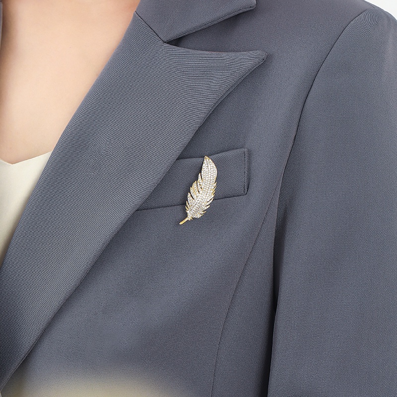 [Jiudoulan] Trâm Cài Áo Hình Lông Vũ Đính Kim Cương Độc Đáo Thời Trang Hàn Quốc Cho Nữ