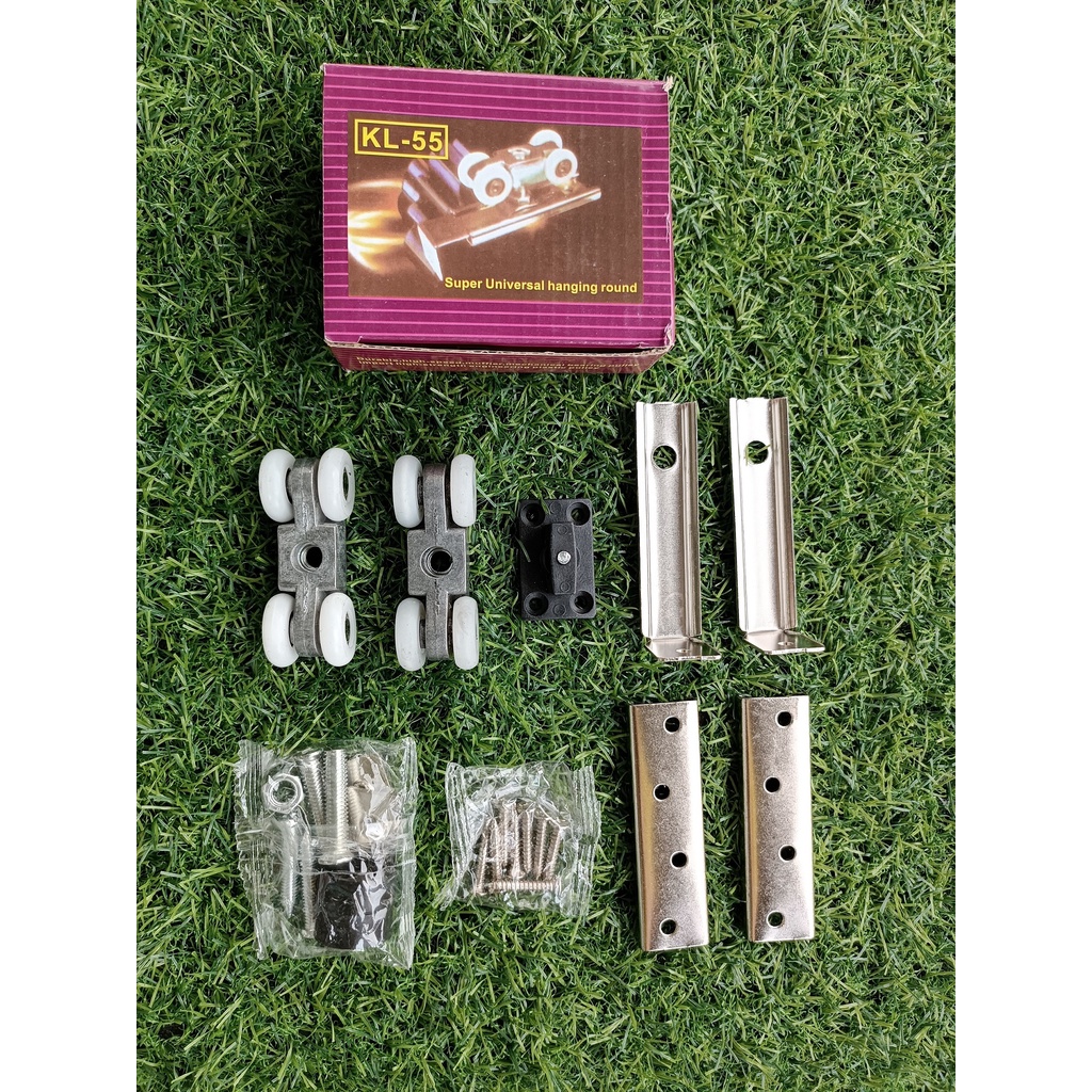 1 bộ bánh xe treo cửa lùa hiệu KL-55 [Loại 4 bánh và 8 bánh, dành cho cửa lùa nhôm máng nhỏ]