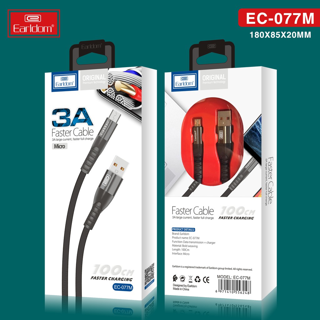 Dây sạc Iphone   Earldom EC-077, cáp sạc iphone dây dù sạc nhanh chất lượng cao