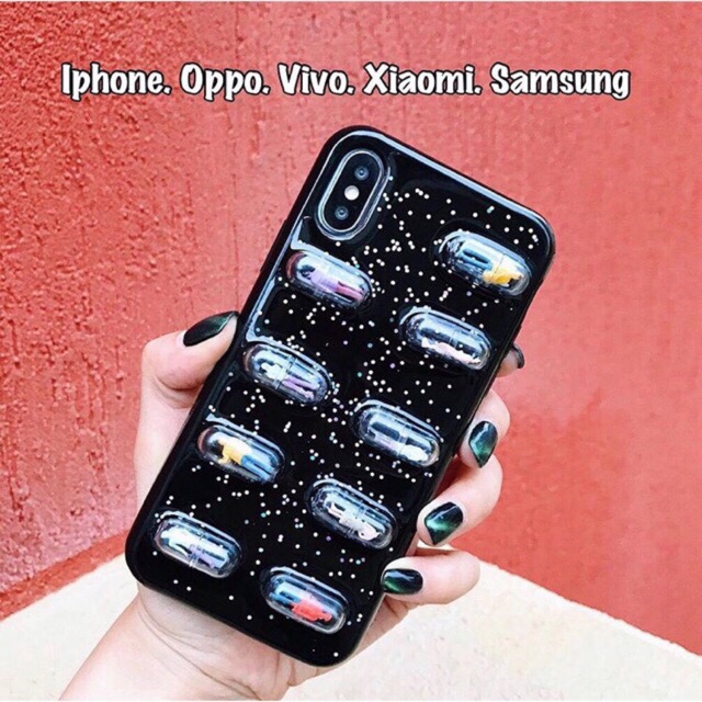 Ốp Điện Thoại Hình Viên Thuốc Con Nhộng Màu Đen Cho Iphone Oppo Vivo Xiaomi Samsung M20 A3s A5s J7 + C9 A9 Pro A20 A80 A10 A5 A3 2017