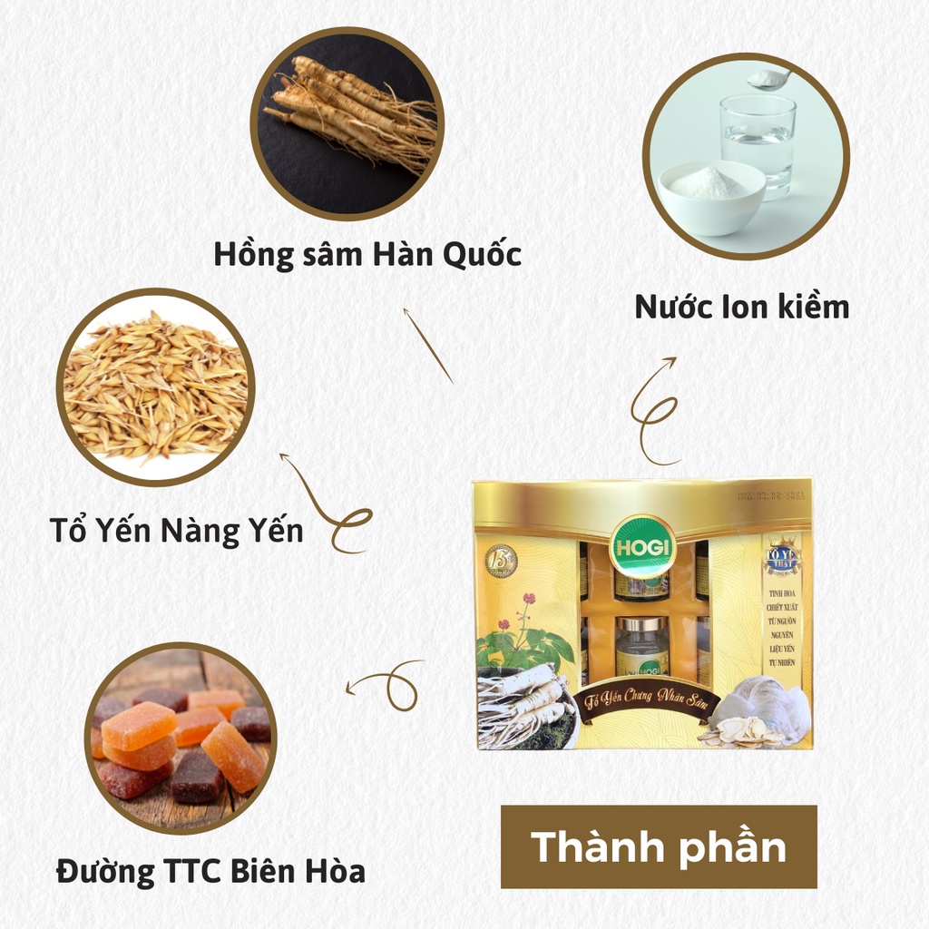 Hop Yến Sào Hogi nhân sâm cao cấp 15% yến tươi chính hãng nguyên chất chưng sẵn đóng hộp bồi bổ sức khỏe TY02