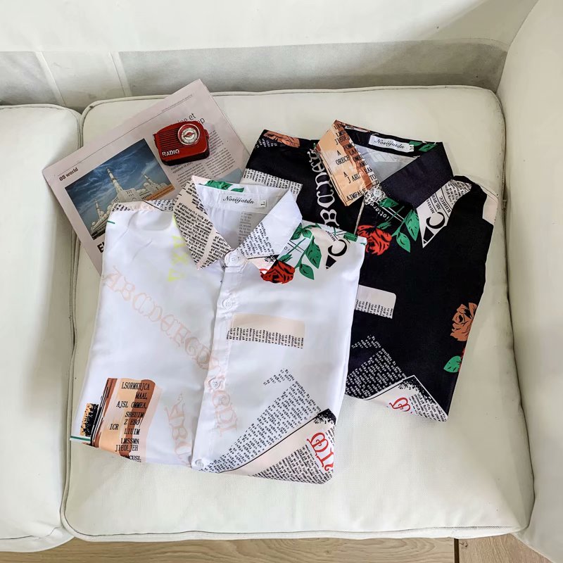 Áo sơ mi ngắn tay in hình hoa hồng thời trang cho nam