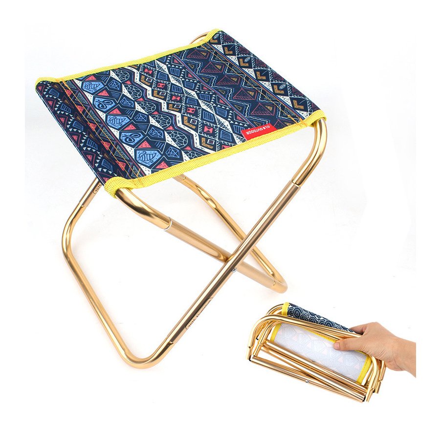 Ghế gấp gọn dã ngoại thổ cẩm mini du lịch cắm trại câu cá nhỏ gọn tiện dụng hợp kim nhôm tải trọng 70kg